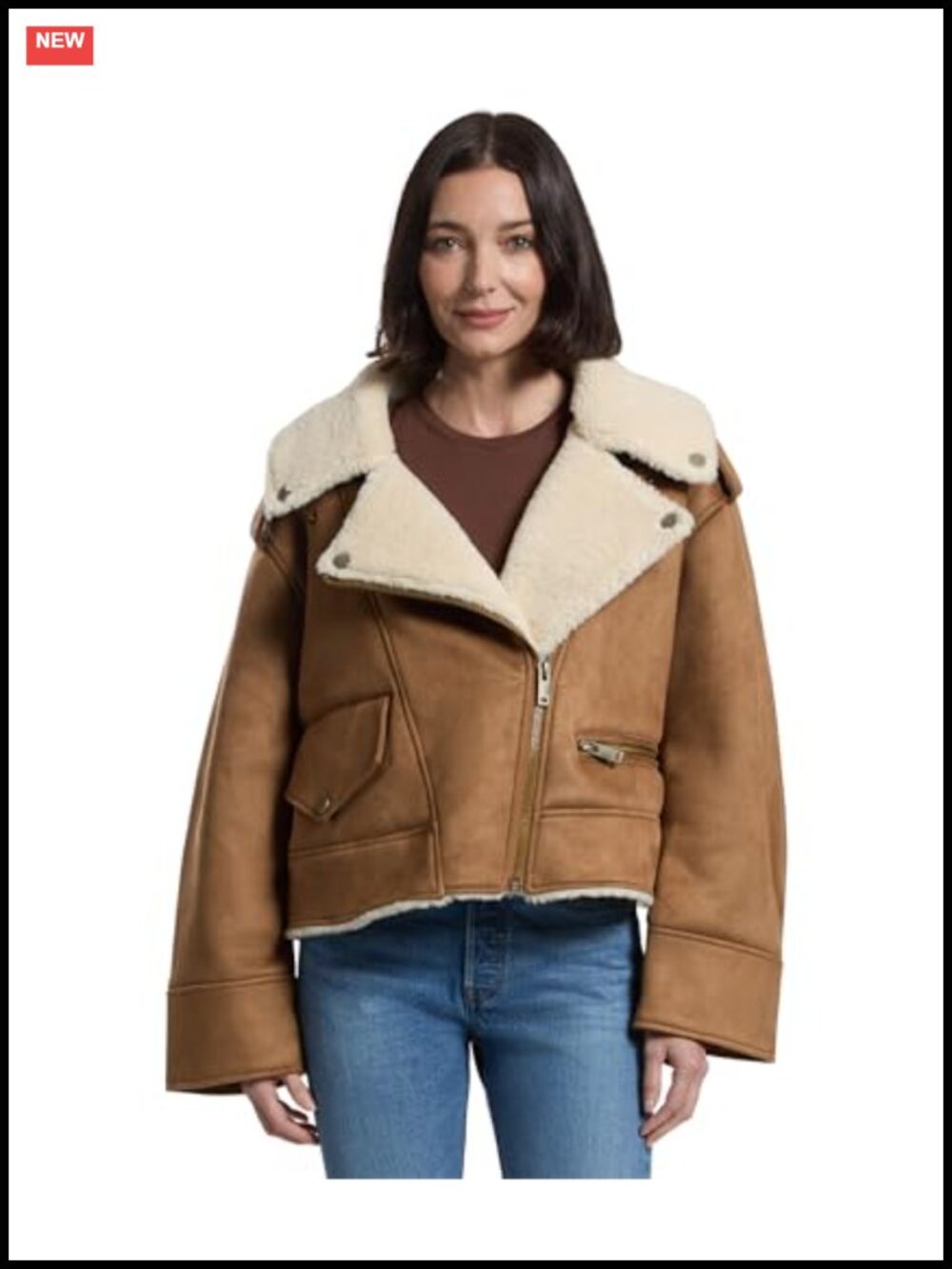 Faux Suede Moto Jacket Asymmetrical Zip Faux Shearling Lined